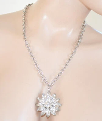 Collana donna girocollo argento catena ciondolo fiore cristalli strass U10N - Immagine 1 di 2