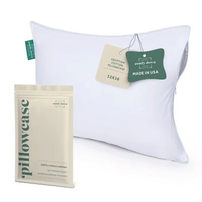 Funda de almohada ComfyDown para niños pequeños, 100 % algodón, 400-TC, cierre de cremallera - Hecha en EE. UU. Foto 1 de 4