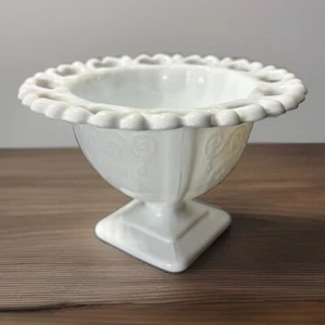 Indiana Lorain Milk Glass Candy Dish Compote Bowl Planter Open Lace Edge - Picture 1 of 6