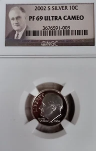 2002-S SILVER 10C  PF 69 ULTRA CAMEO CLASSIC BROWN LABEL NGC TP-3603 - Picture 1 of 4