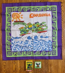 Vtg 1990 Teenage Mutant Ninja Turtles TMNT Cowabunga Bandana Scarf w/ Extras - Picture 1 of 7
