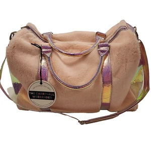 Under One Sky Weekender Carry All Duffel Bag Carry On Pink Faux Fur & Snakeskin - Picture 1 of 20