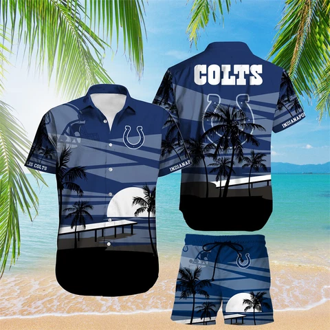 Indianapolis Colts Outfits Short Sleeve Tops Summer Hawaiian Board Shorts Cover