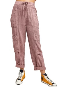 Free People Feelin' Good Linen Blend Utility Pants in Mauve at Nordstrom, Size X - Picture 1 of 3