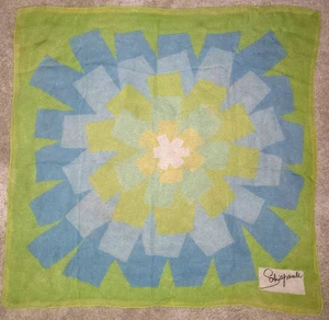 Vtg Elsa Schiaparelli spring green & blue Mod retro floral silk square scarf - Picture 1 of 8