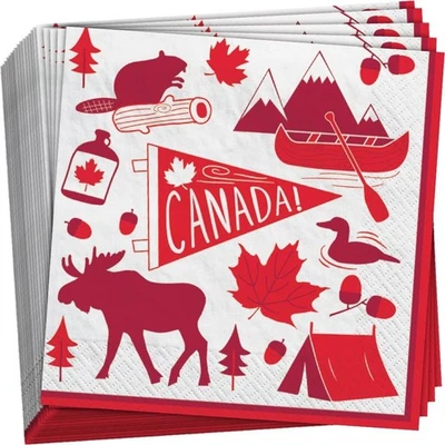 Lot of 100 Canadian Pride Red Paper Luncheon Napkins 6.5" x 6.5" - Image 1 of 2