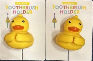 NWT Set Of 2 Bathroom Yellow Rubber Ducky Suction Toothbrush Holder - Picture 1 of 4