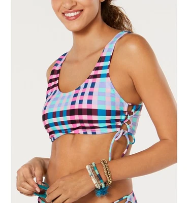 Hula Honey Womens Juniors Check It Out Printed Bralette Bikini Top Size S - Image 1 of 2