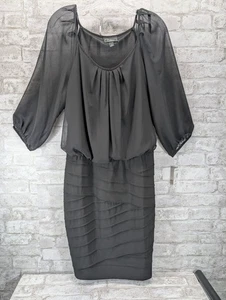 Dress Barn Women's Size 14 Blouson Sheath Dress Black Knee Length Tiered NEW - Picture 1 of 12
