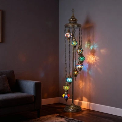Turkish Mosaic Floor Lamp 9 Globes – 71” Tall Handmade Lamp with Bulbs Included  - Image 1 of 4
