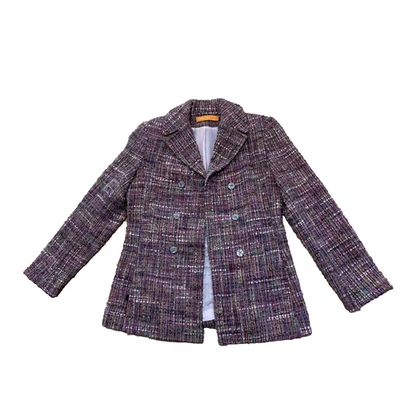 Cynthia Steffe Tweed Jacket Womens S Pink Green Wool Blend Double Breasted VTG - Image 1 of 4