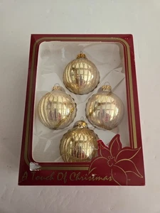 4 Vintage Rauch Gold Glass Ornaments Glitter A Touch Of Christmas, Orig. Box - Picture 1 of 8