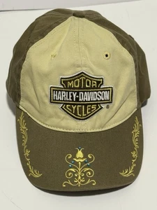 Cappello Harley Davidson Femme con cinturino posteriore verde giallo con gemme blu - Foto 1 di 8