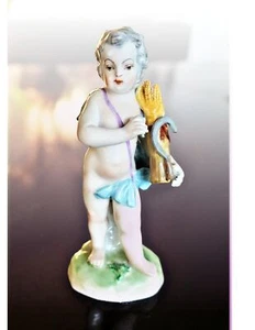 ANTIQUE DRESDEN Handpainted CHERUB Wheat Sheaf Porcelain Figurine MINT - Picture 1 of 7