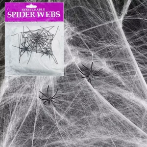 HALLOWEEN SPIDER WEB WEBBING SPIDERS STRETCHY COBWEB COB WEBS SCENE DECORATION - Picture 1 of 5