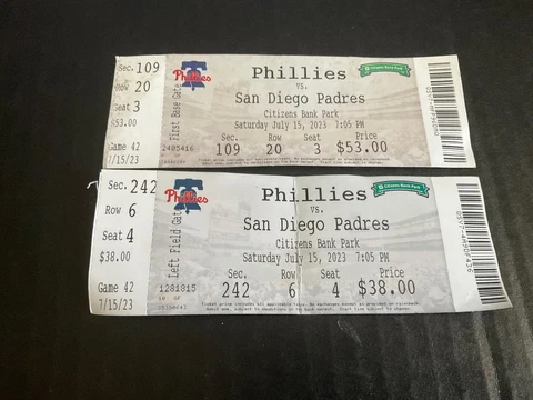 PHILLIES 2023 TICKET STUB 7/15/23 VS PADRES~Johan Rojas FRIST HIT & RBI USED SGA Cover