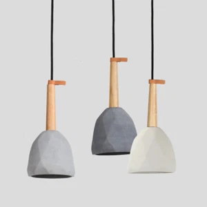 Contemporary Minimal lighting Wood Timber Bell Raw Concrete Pendant Light Bar - Foto 1 di 8