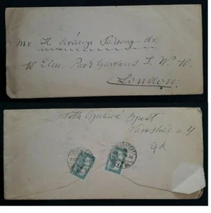 1923 Hungary Cover ties 2 x 400Kr stamps cancelled Budapest to London - Picture 1 of 3