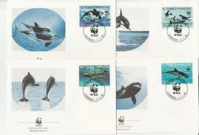 S Tome Principe 1992 WWF Marine Life  Whales Mammals Fauna FDC 4v - Image 1 of 2