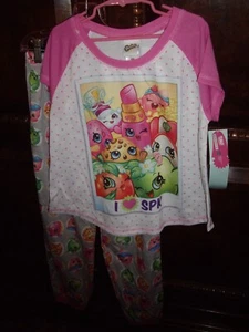 T23 NEW Girls Size M 7-8? 2pc Shopkins Pajamas SPK Print SS Top Long Pants - Picture 1 of 7