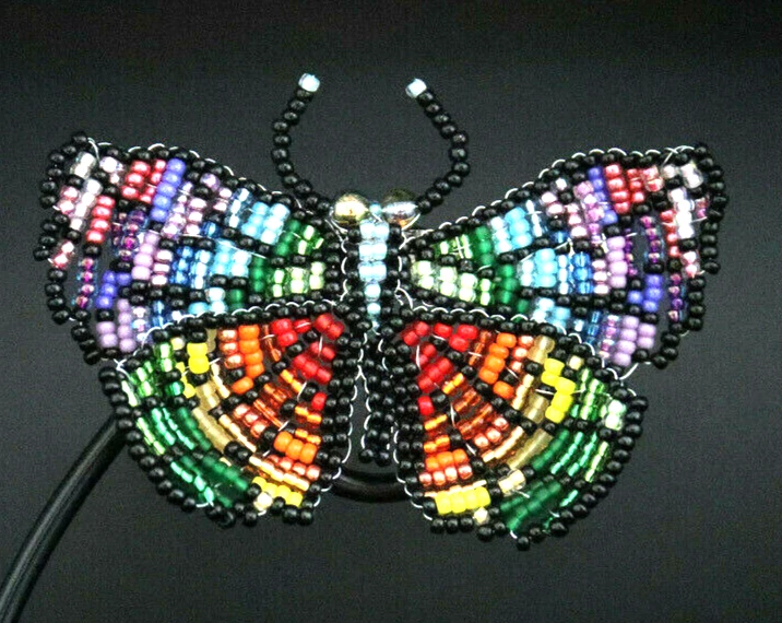 BARRETTE HAND BEADED FRENCH HAIR CLIP BUTTERFLY HAIR ACCESSORY RAINBOW  4"X3"  L - Image 1 of 4