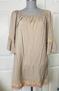 Abito tunica donna Umgee taglia L ricamato elastico spalle manica a campana boho - Foto 1 di 10
