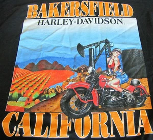 HARLEY DAVIDSON TEE BLACK XL 2007 Bakersfield Calif Pin Up Short Sleeve GRAPHIC - Picture 1 of 3