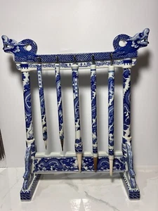 VTG Chinese Blue White Porcelain Dynasty Palace Dragon Calligraphy Brush Holder - Picture 1 of 20