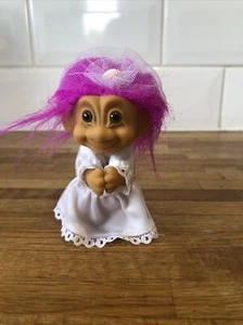 Vintage Russ Bride Wedding Troll Doll 4" Figure with Brides Dress Pink Hair GC - Picture 1 of 6