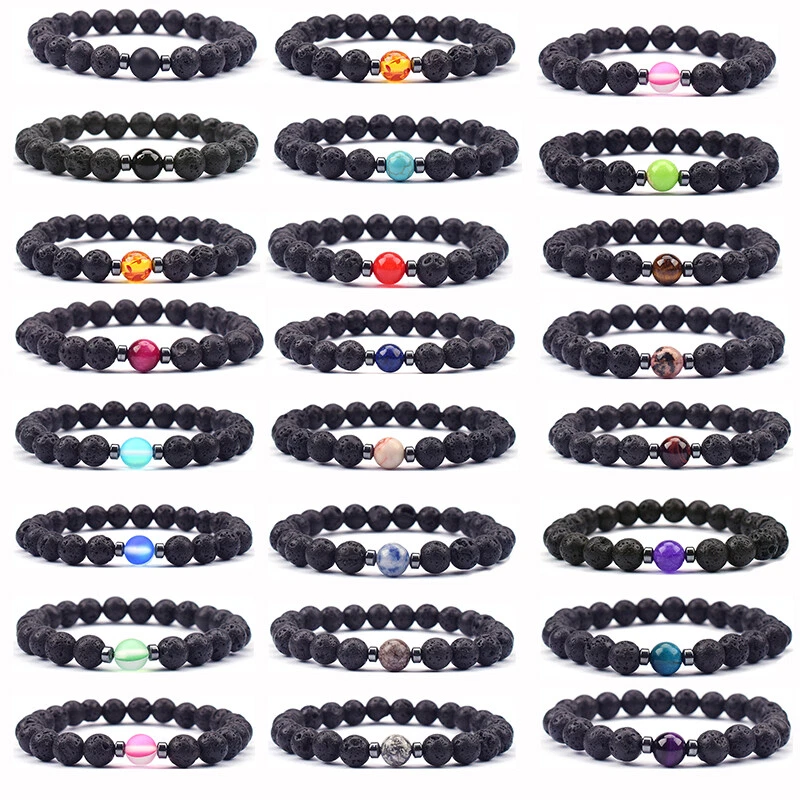 ARMBAND Armkette Damen Herren LAVASTEIN Hämatit Perlen Marmor  Lava Viking Natur - Bild 1 von 1