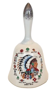 Native American Chief w/Tribe Symbols White 5" Ceramic Bell w/Metallic Tip - Picture 1 of 12