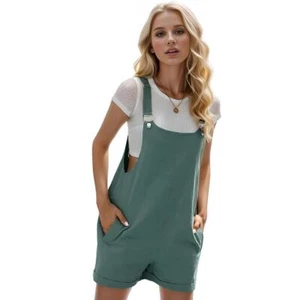 Women's Cotton Short Overalls Casual Summer Shortalls with Pockets NEW - Picture 1 of 13