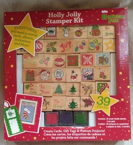 NIB Holiday Holly Jolly Stamper Kit 36 Wood Stamps 3 Ink Pads Christmas - Picture 1 of 7