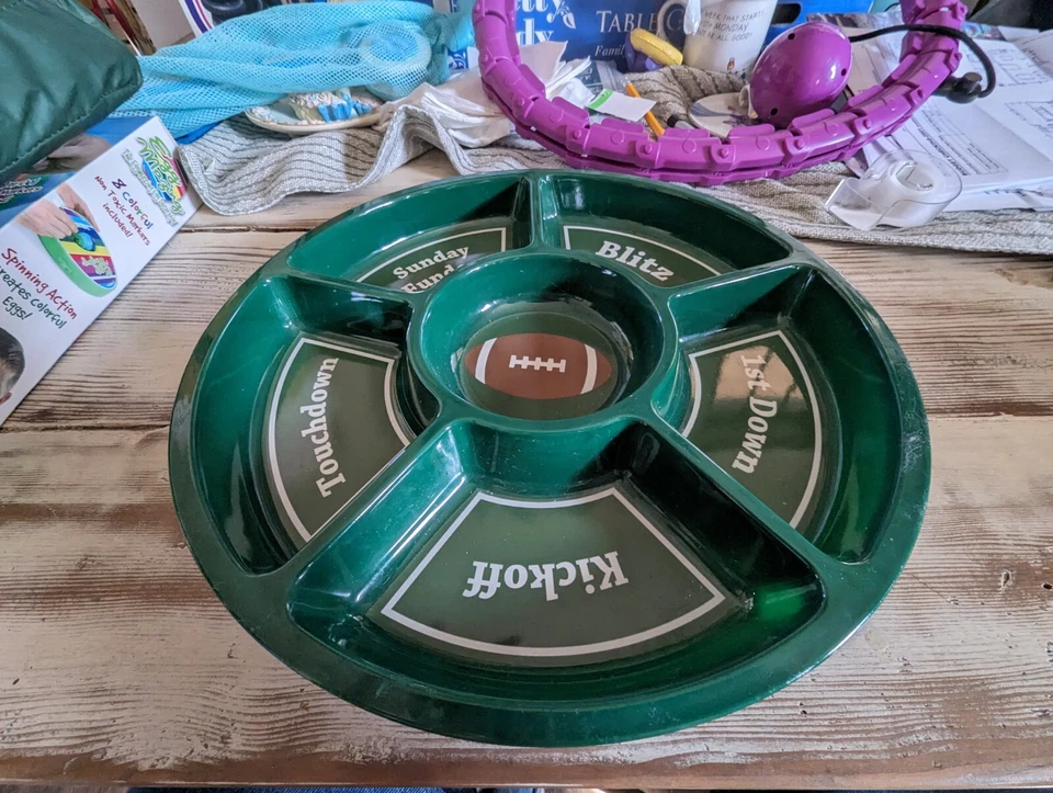 Potato Chip Cheeze Crackers Cookies Football Divided Snack Dip Bowl PARTY - Image 1 of 1