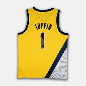 Obi Toppin Indinana Pacers signed handsigniert Pro Style gelb Trikot BAS - Bild 1 von 2
