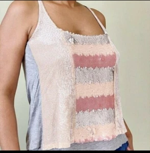 NWT Anthropologie Tiny Sequin Velvet Gray pink Sequined Tank Top Women’s Medium - Picture 1 of 5