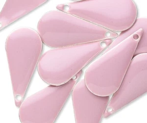 Drop, 12 Silver Plated & Rose Pink Enamel 22x10mm Teardrop Charms * - Picture 1 of 3