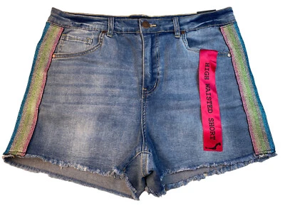 Casa de muñecas Juniors Denim Arco Iris Rayas Corte Moda Pantalones Cortos Talla 15 Nuevos Foto 1 de 4