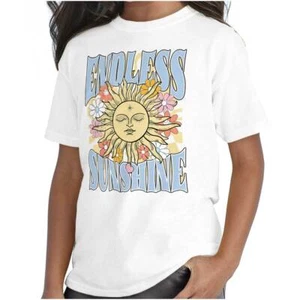 Celestial Sun Face Endless Sunshine Flowers Girls Youth Crewneck T Shirts Tees - Picture 1 of 7