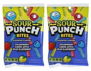 2 x 3.7 oz Bags Sour Punch Bites ASSORTED Strawberry+Green Apple+Blue Raspberry - Picture 1 of 5