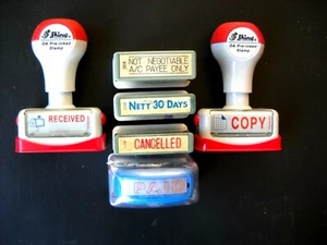 **SIX ASSORTED INK PAD RUBBER STAMPS,RECEIVED/COPY/PAID/CANCELLED/NETT 30 DAYS** - Picture 1 of 4