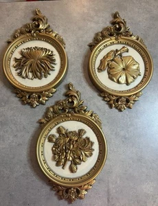 Mcm gold floral wall decor hanging vintage hollywood regency - Picture 1 of 6