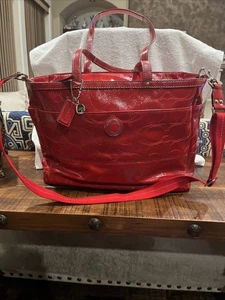 Authentic Extra Large Coach Patent Logo Diaper Bag. Work, Travel Weekender $600 - Picture 1 of 13