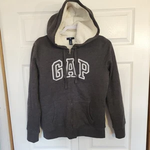 Gap Sherpa Lined Charcoal Heather Hooded Full Zip Jacket Youth Boys M (8) - Picture 1 of 12