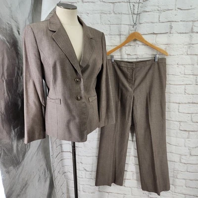 Tahari Brown Pinstripe Pant Suit Womens Career Professional Size 14P Executive - Image 1 of 4