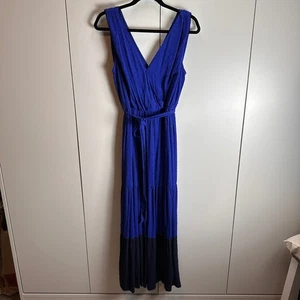 DR2 Royal Blue Maxi Dress Sleeveless Wrap Boho Tiered Textured Fabric - Picture 1 of 7