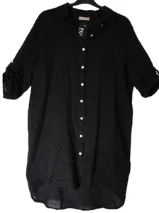 ISSIMA Moda Lagenlook Leinen Bluse Long Jacke EG 46-48-50 Vario-Ärmel schwarz - Bild 1 von 4