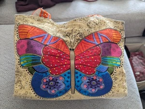 Laurel Burch Handtasche Stoff Schmetterling auf beiden Seiten Neu mit Etikett - Bild 1 von 5