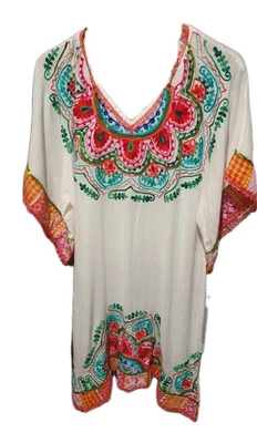 Ruby Yaya 100% Cotton Kaftan Coverup swimwear beach kimono sleeve dress S - image 1 of 4