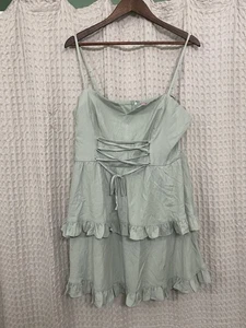 Francesca's Mi Ami Dress Womens XL Molly Sage Green Ruffle Casual Pullover NWT - Picture 1 of 8
